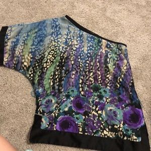 One shoulder leopard and floral blouse